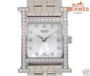 Auth HERMES H Watch HH1.230 SS 12P Diamonds Quartz Women's watch