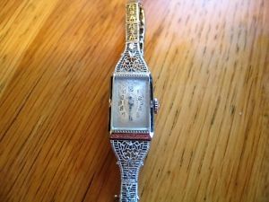 Vintage Gruen 1920's Ladies Watch 10K White Gold, Art Deco