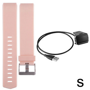 Pink Replacement Wristband with Metal Clasp + Charger for Fitbit Charge 2