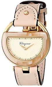 Ferragamo Women's FG5070014 BUCKLE Diamond Gold IP Beige Leather Wristwatch
