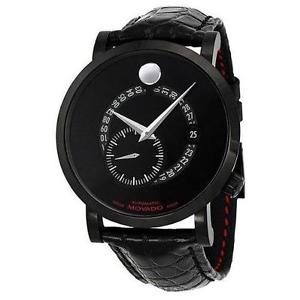 Movado Men's 42mm Black Leather Stainless Steel Case Date Watch 0606485