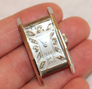 Vintage Man's HAMILTON Solid Platinum Watch 19j 982 Running Diamond Dial