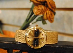 Vintage Jules Jurgensen 14K Yellow Gold Watch 17 Jewels Made Italy~Mesh Band~54g