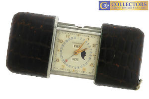 RARE Vintage Movado Ermeto Pullman Pocket Purse Day Date Moonphase Leather Watch