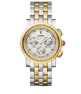 MICHELE  STAINLESS SPORT SAIL MIRROR 2 TONE CHRONO  DIAMOND  WATCH MWW01C000132