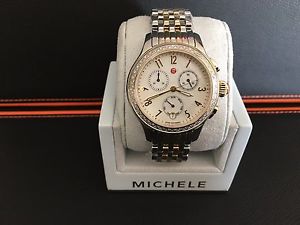 NEW MICHELE JETWAY II DIAMOND,TWO-TONE MOP DIAL LADIES WATCH MWW23A000002
