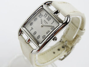 Pre-Owned HERMES Cape Cod Quartz SS/Leather White Dial Women Watch CC1.210, ML