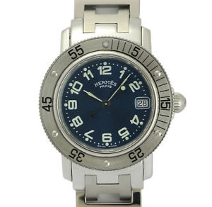Pre-Owned Hermes Clipper Diver All SS Navy Blue Dial Women's Watch CL5.210, ML