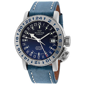 Glycine Men's 3918.18 LB8B Airman 18 GMT Automatic Blue Dial Blue Leather Watch