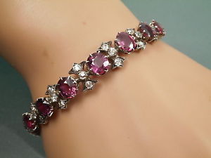 SUPERB ANTIQUE 15CT WHITE GOLD, DIAMOND & NATURAL RUBY BRACELET IN BOX