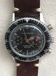 Vintage Nivada Grenchen Chronomaster Aviator Sea Diver Chronograph Valjoux 23