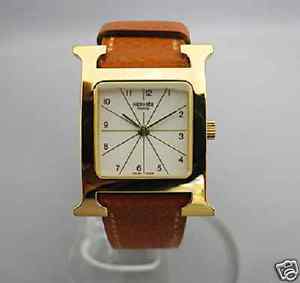 Auth HERMES "H Watch" HH1.201.130/UG03 Quartz SS x Leather,  Women's watch