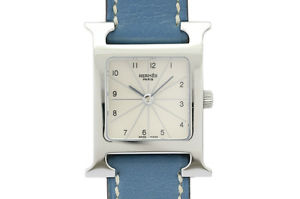 Pre-Owned HERMES H Blue Gene SS / Leather Silver Dial Women's Watch HH1.210, MR