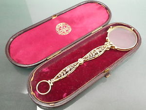 SUPERB ANTIQUE 18 GOLD & DIAMOND LORGNETTES IN DIXEY OF BOND ST LONDON BOX