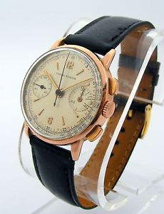 Vintage Ulysse Nardin 18 karat solid gold chronograph, silvered dial