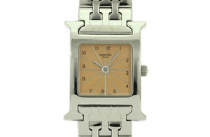 Pre-Owned HERMES H All SS Pink Guilloche Dial Women's Quartz Watch HH1.210, MR