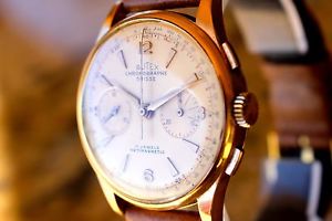 GORGEOUS 18K SOLID GOLD VINTAGE CHRONOGRAPH SUISSE WATCH ALL ORIGINAL CONDITION