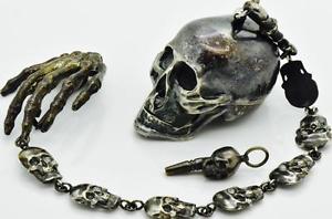 MUSEUM  Victorian silver MEMENTO MORI SKULL pocket watch&skulls chain fob c1850s