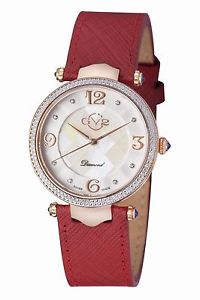 GV2 by Gevril Women's Sassari Watch 1002 MOP Dial Swarovski Burgundy Leather