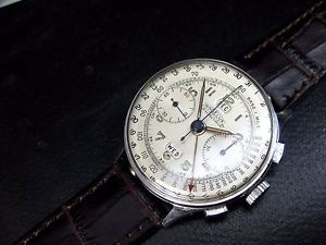 ANGELUS Chronodato Triple Date Chronograph Stainless Steel Men's Watch 1940's