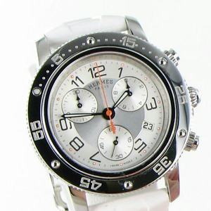Hermes Clipper GM Chrono Quartz 36mm Midsize Watch CP2.410.220/1C5 New $4250