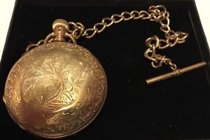 antique  ELGIN  pocket watch  c 1887 gold engraved case hunter