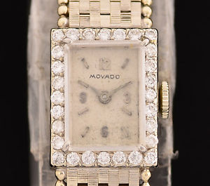 Vintage Movado 14K White Gold Ladies Watch with .50 cttw Diamond bezel 23.5g