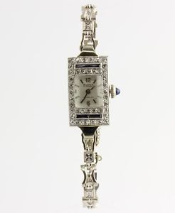 Vintage ELOGA ART DECO Diamond Syn Sapphire Platinum Case 14k Band Watch SWISS