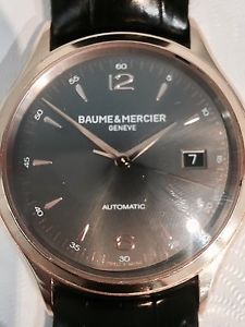 Baume and Mercier Clifton18kt Rose Gold Brown Leather Mens Watch 10059