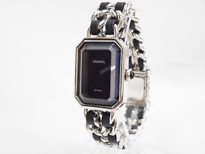 CHANEL Premiere Watch Steel Quartz Black Silver Ladies SS Leather H0451 Used