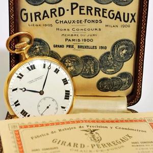 PERFECT 1910' GIRARD PERREGAUX 18K SOLID GOLD ORIGINAL POCKET WATCH BOX & PAPERS