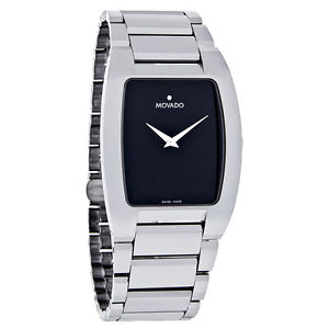 Movado Fiero Mens Platinum Tungsten Carbide Black Dial Swiss Watch 0605621