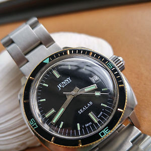 Vintage Jenny Swiss Sealab Diver Watch w/Bakelite Bezel,Screwdown Crown,ETA 2452