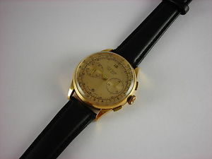 Vintage Charles Nicolet Swiss Chronograph wrist watch. 18k gold case. Runs great