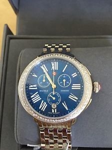 NWT MICHELE LARGE SEREIN18 CHRONOGRAPH DIAL BLUE MOP DIAMOND WATCH MWW21A000048