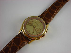 Vintage Baume and Mercier Swiss Chronograph wrist watch 18k gold case Runs great
