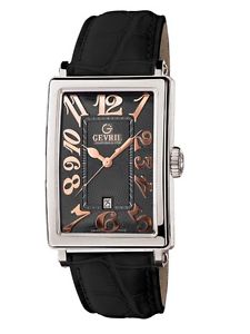 Gevril Women's 7042R Mini Rose-Gold Black Dial Black Leather Date Wristwatch