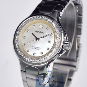 Movado Series 800 Custom Set Diamond Bezel White Dial Womens Watch 2600035