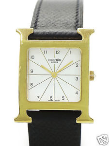 Auth HERMES H Watch HH1.501 YGP x Leather Quartz  Men's watch