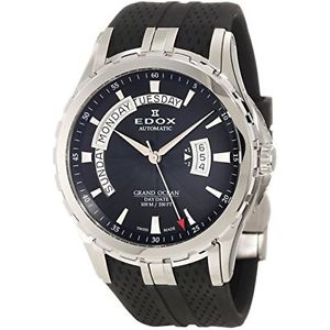 Edox 83006 3 NIN Mens Black Dial Analog Automatic Watch with Rubber Strap