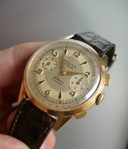Vintage Seliva 18K solid gold chronograph Valjoux 23 Swiss 1950’s rare