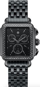 MICHELE DECO NOIR MWW06A000679 BLACK DIAMOND CHRONOGRAPH QUARTZ WATCH SLIGHT USE