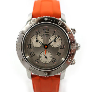 Pre-Owned HERMES Clipper Diver Chronograph CP2.410 Men's SS/Rubber Quartz, MD