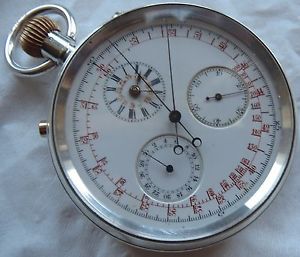 XFine Rare Chronograph Rattrapante Pocket Watch Silver Case 54,5 mm. in diameter