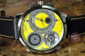 Curtis & Co Big Time World 57mm 4 Time Zone Yellow Box Papers Yellow Dial