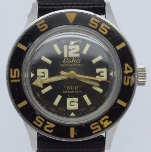 VINTAGE Eska Amphibian 600 Divers 38mm Steel Mens Automatic Watch Original RARE