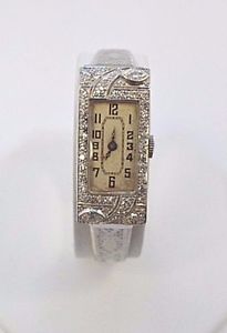 W558- Ladies Certified Platinum Diamond Vintage Art Deco Watch