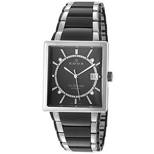 Edox 82005 357N NIN Mens Black Dial Quartz Watch with Stainless Steel Strap