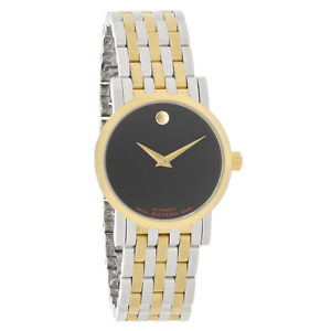 Movado Red Label Museum Ladies Black Dial Two Tone Swiss Automatic Watch 0607011