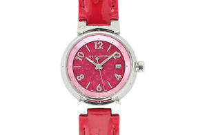 Pre-Owned Louis Vuitton Tambour Hologram SS/Leather Pink Women's Watch Q121W,MR